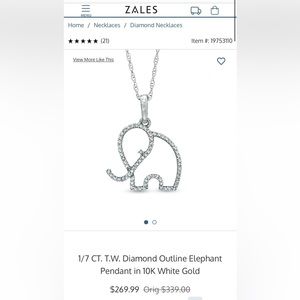 Zales 1/7 CT Diamond Elephant Necklace with 10K White Gold Chain